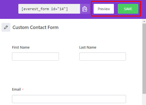 Save and Preview Contact Form